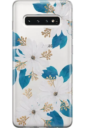 Blue and Gold Clear Floral Samsung Case